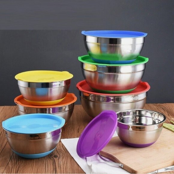 Mixing Bowl With Airtight Lid Stainless Steel Metal Bowl Colored Anti Slip - Picture 5 of 5